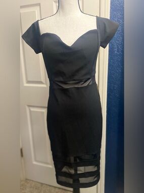 J for Justify Black Midi Sheath Dress with Mesh Panels